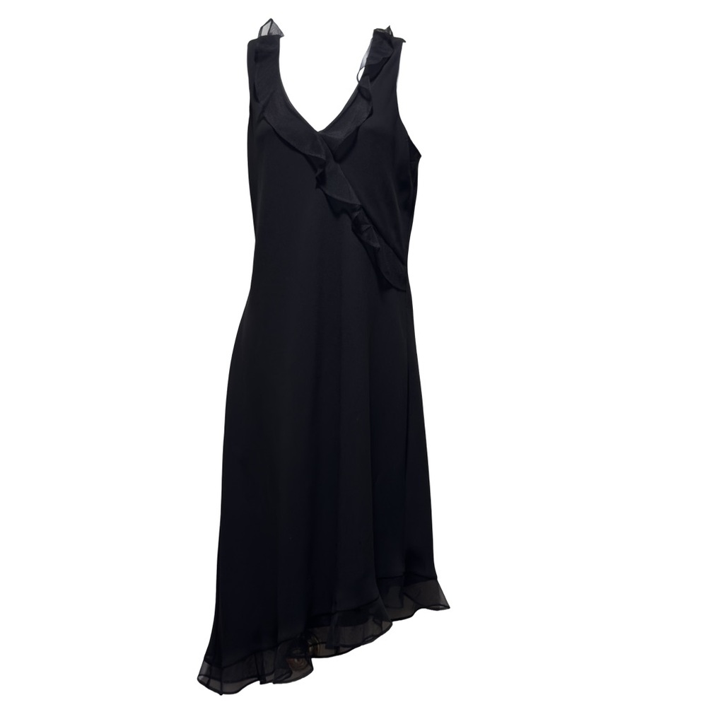 Betsy Lauren Black Asymmetrical Ruffle Hem Dress – Size 8